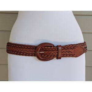 Eddie Bauer Womens Quality Brown Leather 1 5/8" Wide Woven Braided Belt Size XL